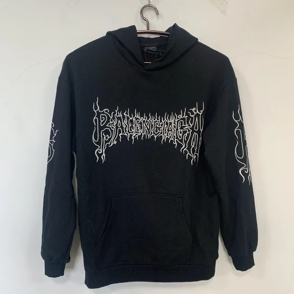 関税込【BALENCIAGA】Oversized Flame Hoody Wash Black Balenciaga Men's Oversized Flame Hoody in Washed Out Black